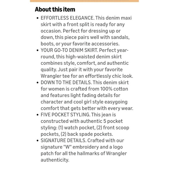 Wrangler Denim Maxi Skirt Size 6 Raw Hem Front Split NWT - Picture 15 of 15